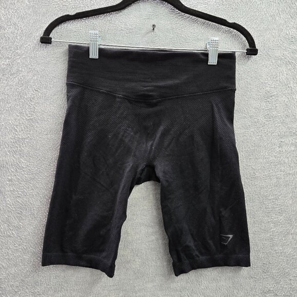 Gymshark Women Activewear Pants L Black Modal Nylon Biker Yoga Legging 8" Inseam - Picture 1 of 7